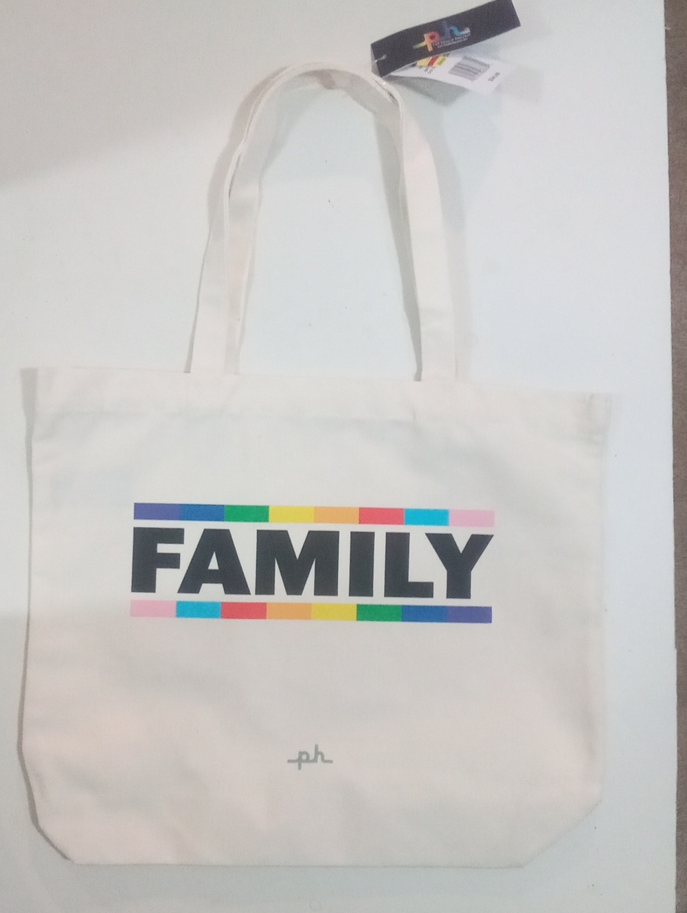 FAMILY Canvas Tote Bag with Rainbow Accent NWT $25 Familia Double Sided